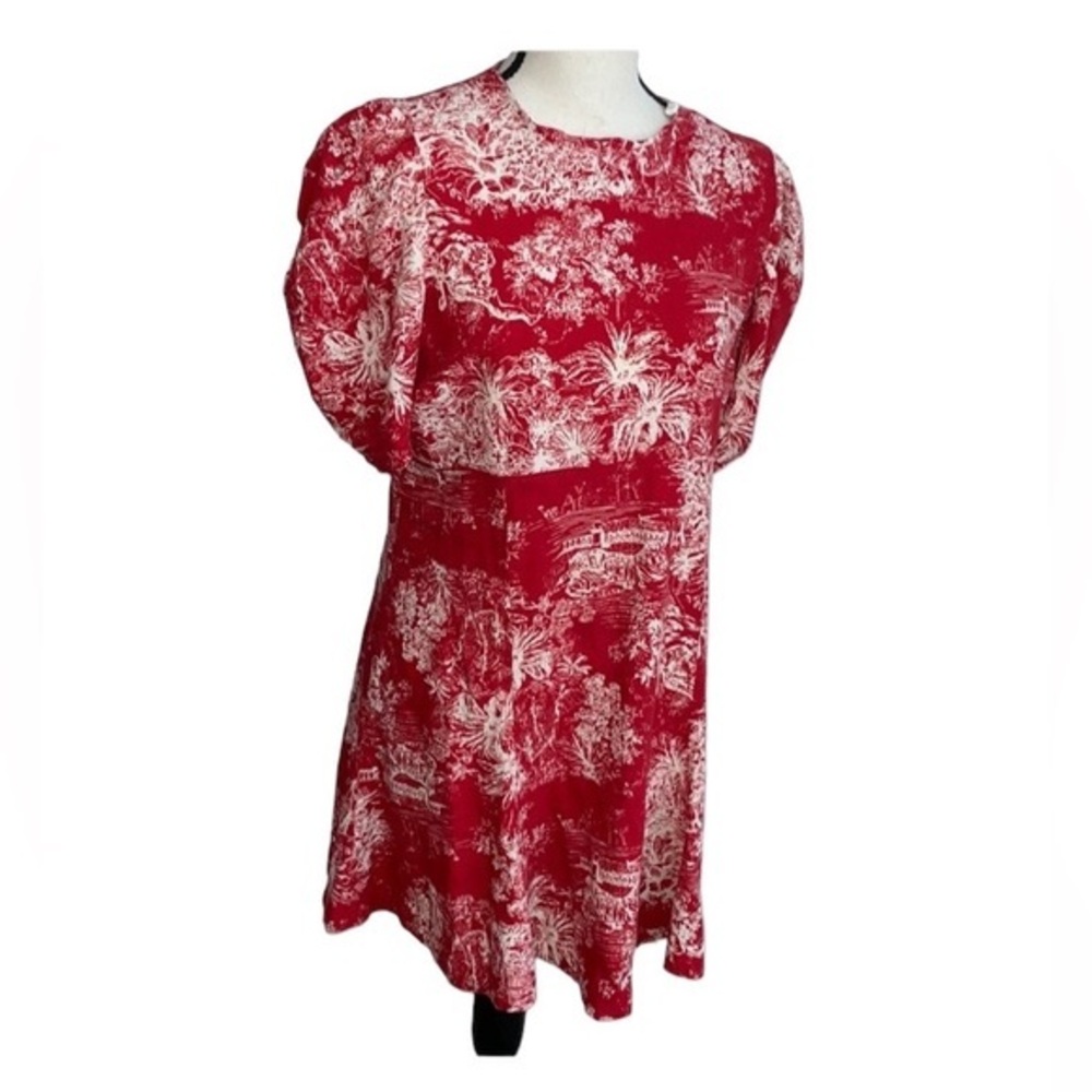 Olivaceous Linen Blend Red & White short sleeve Dress - L NWOT
